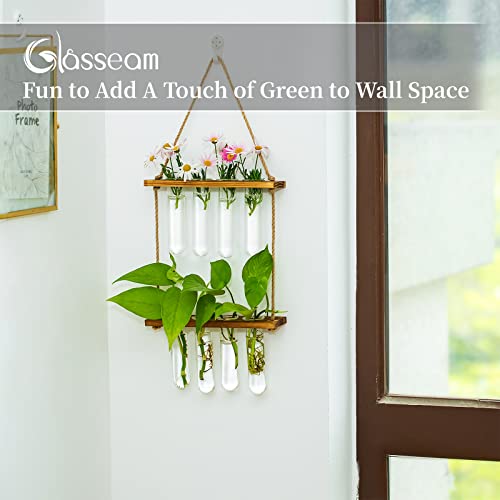 Hanging Plant Propagation Stations Tubes, Glasseam Wall Glass Planter Terrarium with Wooden