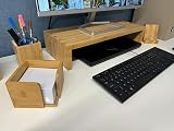Osco Bamboo Square Pen Pot Desk Tidy 10.2 cm Office Organizer view 2