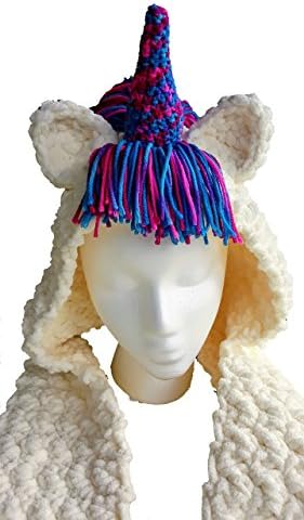 Handmade Crochet hooded unicorn scarf child size