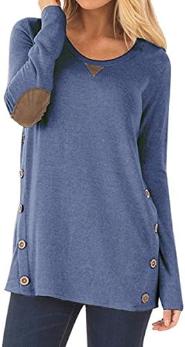 PORALA Womens Comfy Long Sleeve Casual Side Buttons Crewneck Sweatshirts Faux Suede Loose T Shirt Blouses Tops