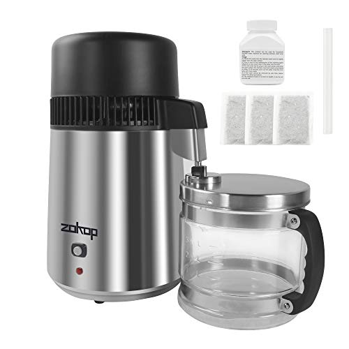 AlwaysPrekit 4L 110V 750W Countertop Water Distiller Machine Fully Upgraded Stainless Steel Home Pure Water Purifier Filter Distilled Water Making Machine White US Plug