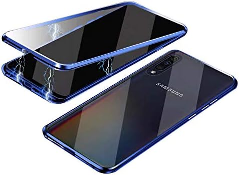 Orgstyle for Samsung Galaxy A80 Case, Magnetic Adsorption Shockproof Cover Slim Front Back Tempered Glass + Aluminum Metal Bumper Built in Strong Magnets, Full Body Protection Clear Case, Blue