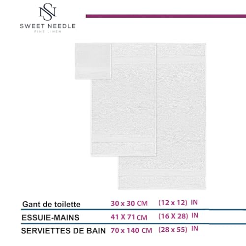 Sweet Needle Set of 6 Towels - 2 Bath Towels, 2 Hand Towels and 2 Washcloths Cotton Daily Use, Hotel Quality, Soft, Highly Absorbent, Quick Dry, Lightweight (White)