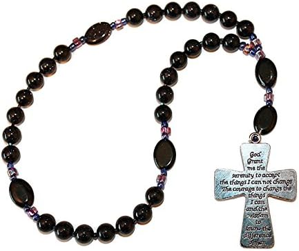 Anglican Rosary of Midnight Blue Stone, Serenity Prayer Cross