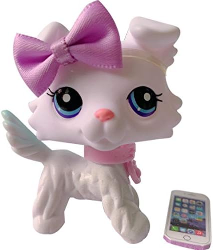 Judy lps Collie New 032 White Collie with Purple Eyes with lps Accessories Bow and Cellphone Kids Birthday Gift