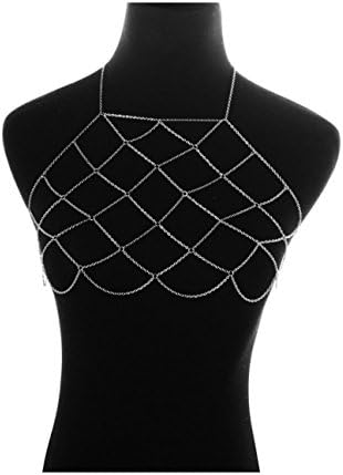 FIONUSUM Fashion Body Necklace Bra Chain Shiny Sexy Bikini Bra Pendant Necklace Silver for Women