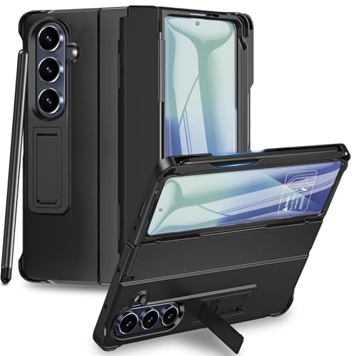 2Buyshop Custodia per Samsung Galaxy Z Fold 7 con penna e supporto nascosto e pellicola protettiva per schermo, resistente agli urti, protezione militare, per Samsung Z Fold 7 con cerniera (nero)