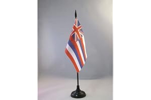 Hawaii Table Flag 4'' x 6'' - US state of Hawaii Desk Flag 15 x 10 cm - Black plastic stick and base - AZ FLAG