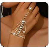 Sparkly Rhinestone Hand Chains Finger Ring Bracelets Silver Crystal Flower Chain Ring Bracelet Boho Hand Harness Chain Bracelet Wedding Party Prom Christmas Fashion Jewelry Accessories for Women