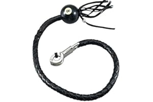 BIKERS PLACE 42" Long 1/2“ Diameter All Black Motorcycle Get Back Whip with NO. 8 Pool Ball Real Leather