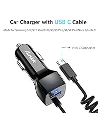 Compatible con Samsung Galaxy S10 S10 Plus S9 S9 Plus S8 S8 Plus Note 8 9 S10E, cargador de coche USB C con cable de carga USB C para Google Pixel 2 XL, Auskic LG G7 G5 tipo C adaptador de cargador de coche