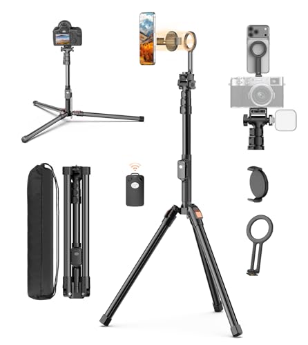 XXZU 187cm Magnetic Phone Tripod, Lightweight Monopod for Camera with Remote Control & Magnetic Phone Holder, Aluminum Tripod for Smartphone,Travel Tripod for iPhone/Android/Camera/Projector/Ringlight