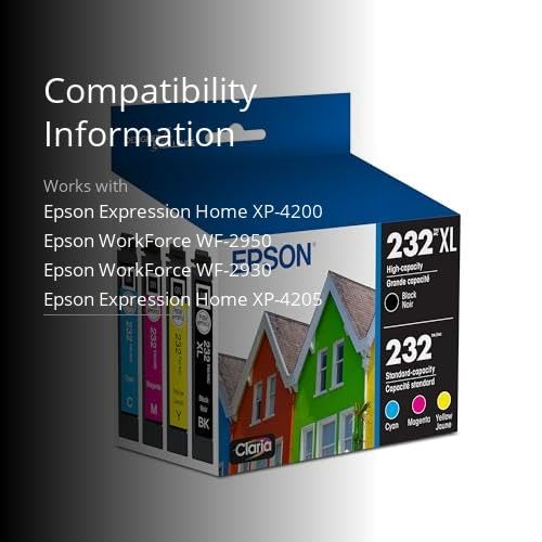EPSON 232 Claria Ink High Capacity Black & Standard Color Cartridge Combo Pack (T232XL-BCS) Works with WorkForce WF-2930, WF-2950, Expression XP-4200, XP-4205