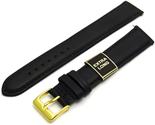 Black, Gold Buckle Extra Long XL watch Band Strap Genuine Leather Soft Glove Grain Choice of colors 22mm