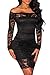 Shawhuwa Womens Sexy Floral Lace Sheer Off Shoulder Bodycon Mini Dress M Black 7