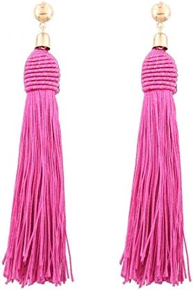 MELUOGE Handcraft gorgeous Long Tassel Drop Dangle Earrings For Wedding Party Dance Jewelry 4.5" Length (Rose red)