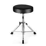 Flexzion Drum Throne - Drum Stool Padded Seat Height Adjustable Round Top Drum Chair With Sturdy Tripod Base, Anti-Slip Rubber Feet Foldable For Drummer, Percussion, Keyboard, Piano Players