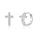 Mia Sarine 1/7 Cttw Cubic Zirconia Curved Cross Hoop Earrings for Women in Rhodium Plated Brass