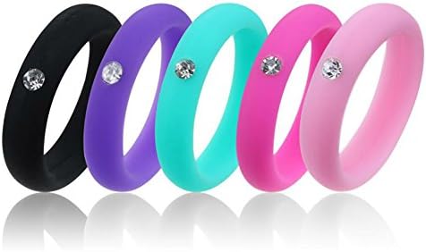 Simpleonly Women Silicone Wedding Band with Rhinestone
