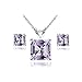 Sterling Silver Genuine or Simulated Gemstone Square Solitaire Necklace and Stud Earrings Set