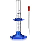 Thick Glass Graduated Cylinder Measuring Liquid Lab Cylinders with Anti-Falling Plastic Base and Bumper Guards (Glass, 10ML)