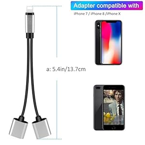 Lightning Adapter and Charger for iPhone X/10/8/8Plus7/7Plus,Headphone Audio Adaptor Splitter Support Music and Calling Function for iPhone 7 Support for iOS 10.3 or iOS 11.2(Silver) by Leantuq