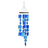 Sea Blue 26 in. H x 6 in. W Wood Capiz Wind Chime