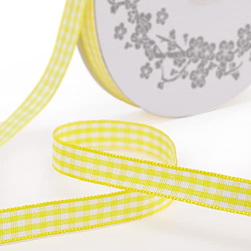 VGoodall Yellow Gingham Ribbon, 3/8 x 50Yd Picnic Craft Ribbon Blue Ribbons for Hair Accessories Craft and Christmas Gift Wrapping