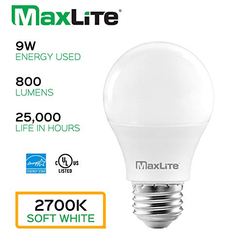 MaxLite A19 LED Bulb, Enclosed Fixture Rated, 60W Equivalent, 800 Lumens, Dimmable, E26 Medium