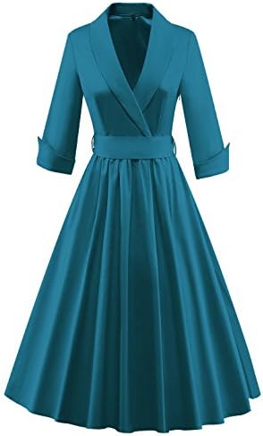 Tecrio Women Vintage Classy 1/2 Sleeve Rockabilly Solid Trench Coat Spring Dress (XX-Large, Emerald)