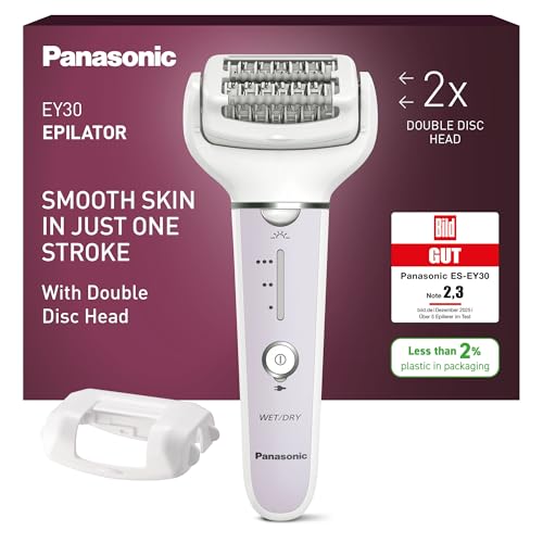 Panasonic ES-EY30 Nass/Trockenepilierer Damen, Dual Disc mit 60 Pinzetten, 90° schwenkbarer Kopf, 3 Geschwindigkeiten & LED-Licht, 30 Min. Betrieb, kabellos, Ha