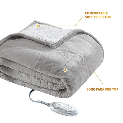 Hyde Lane Luxury Heated Electric Blanket Throw Oversized 60 x 70 Gray Fuzzy Microplush