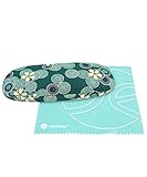 JAVOedge Blue Cherry Blossom Print Eyeglass Clam Shell Style Case with Bonus Microfiber Glass Cleaning Cloth