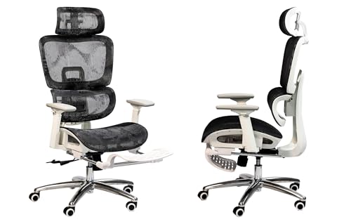 Cadeira de Escritório Ergonômica com Estofado de Mesh, Regulagem de Altura, Apoio Lombar Ajustável, Base Giratória em Aço Cromado, Braços Acolchoados, Rodízios Silenciosos - Posture Office (Branco)