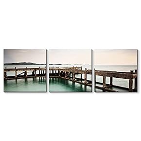 Canvas Wall Art Great Bridge in Water Painting Artwork for Home Prints Framed - 12"x12"x3 Panels