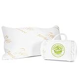 Best Adjustable Shredded Memory Foam Bamboo Neck Support Pillow With Travel Tote - Hypoallergenic Eco-Friendly Cooling Contour Pillows - Queen Size by Oasis Naturals