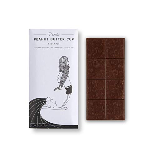 Promix Vegan Paleo Dark Chocolate - Peanut Butter Cup - 70% Cacao - No Refined Sugar - Gluten, Dairy, and Preservative Free - Low Glycemic - Healthy Organic Natural Snack - Fair Trade - 12 Bars