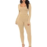 GOKATOSAU Women's Sexy Long Sleeve Bodycon Solid Outfits Club Rompers Jumpsuits