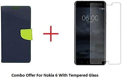 Micomy Mercury Goospery Fancy Diary Wallet Case for Nokia 6 - Blue (Free Tempered Glass)