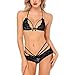 GUIXIU Womens Bridal Lingerie Lace Floral Babydoll Stretch Strappy Set with Cute Bowknot Black