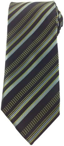 Mens Necktie Black Neon Green and Soft Baby Blue Stripe Fashion Tie