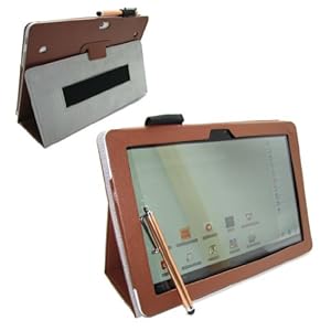 dtab専用 レザーケース ３点セット 【ブラウン】 《スタンド機能＋手持ち用ゴムバンド》