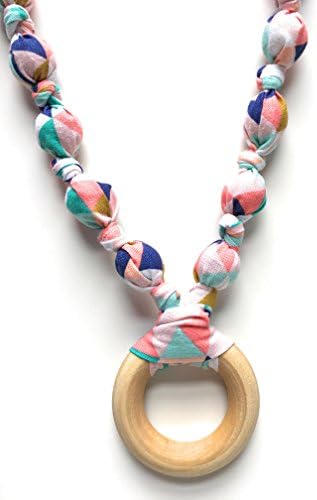 Teething Necklace for Moms; Promote Baby's Sensory Stimulation and Provide Teething Relief with Natural Maple Wood, Cotton Fabric Enclosed Beads - Great for Babywearing