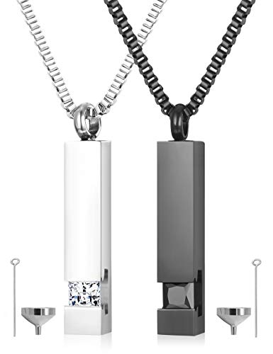 Milacolato 2 pcs Cremation Urn Pendant Necklace for Memorial Black Stainless Steel with CZ Necklace Ashes Jewelry Keepsakes
