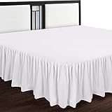 Bed Ruffle Skirt (Twin, White) Brushed Microfiber Bed Wrap with Platform - Easy Fit Gathered Style 3 Sided Coverage by Utopia Bedding