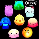 HLXY Bath Toys for Kids 8 Pack Light up Toys Flashing Colourful Light Baby Shower Bathtime Bathtub Toys For Kids and Toddler Rubber Cat Octopus Frog Bear Rabbit Seal Egg and Chick