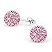 .925 Sterling Silver Christmas 8mm Disco Ball Stud Earrings w/ Crystals Pick Your Color (Lt Pink)