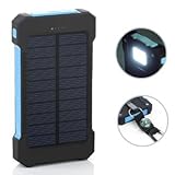 Solar Charger, 10000mAh Solar Power Bank with Dual USB, External Backup Battery Pack Solar Panel Charger for iPhone and Android Cellphones (Blue)