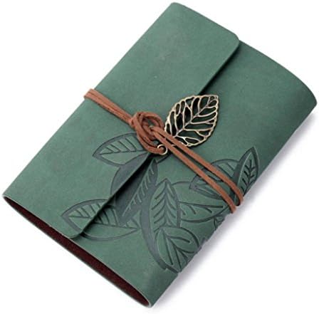 Ruhiku Vintage Leaf Leather Cover Loose Leaf Blank Notebook Journal Diary Green