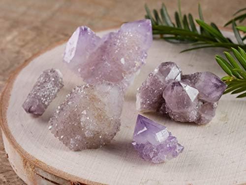 ThrowinStones Spirit Quartz Crystals - Two Genuine Natural Small Amethyst Crystal Points Rock Clusters, Reiki Crystals and Healing Stones E0005-S